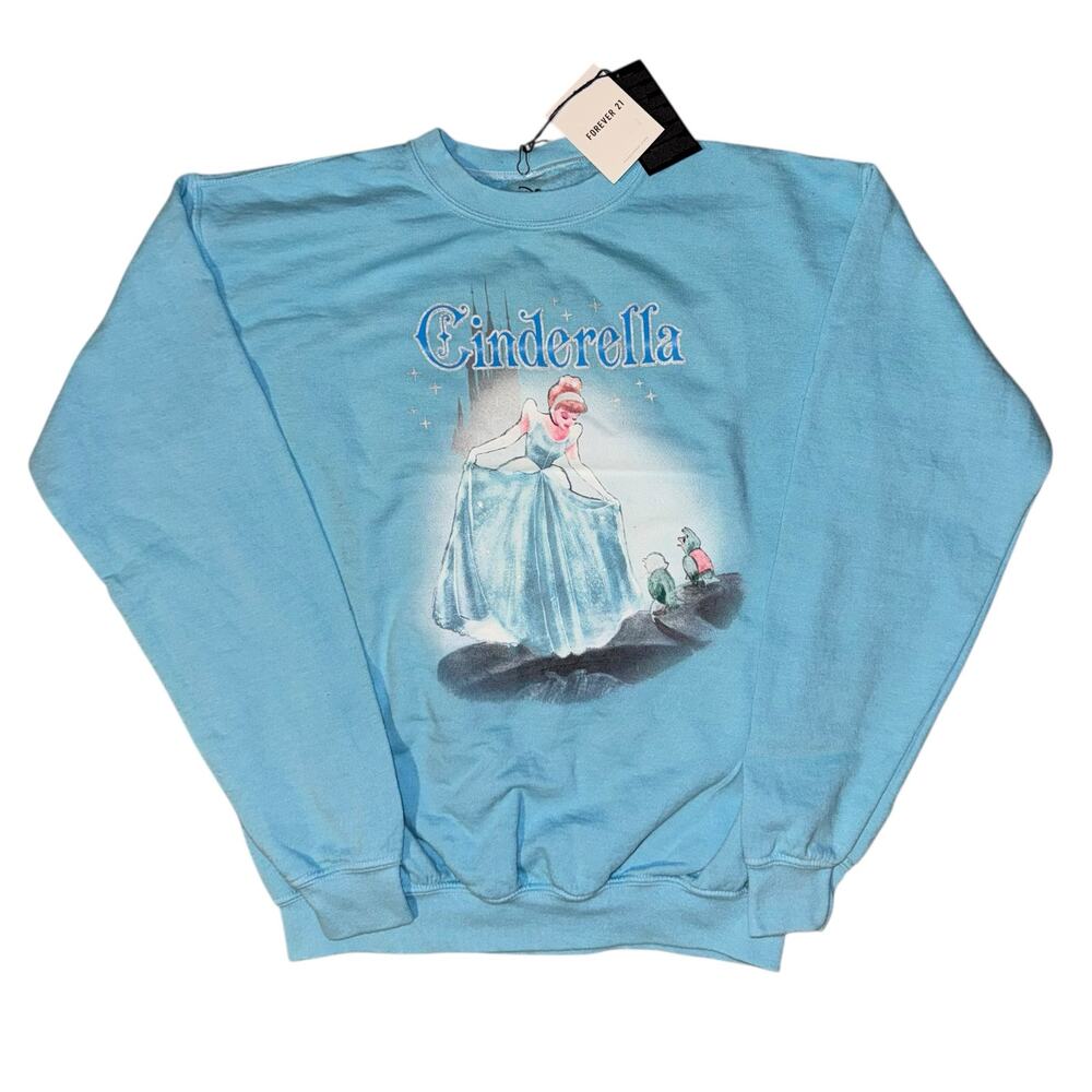 New Cinderella Forever 21 Crewneck Sweater Disney Girls 13/14 Baby Blue Princess